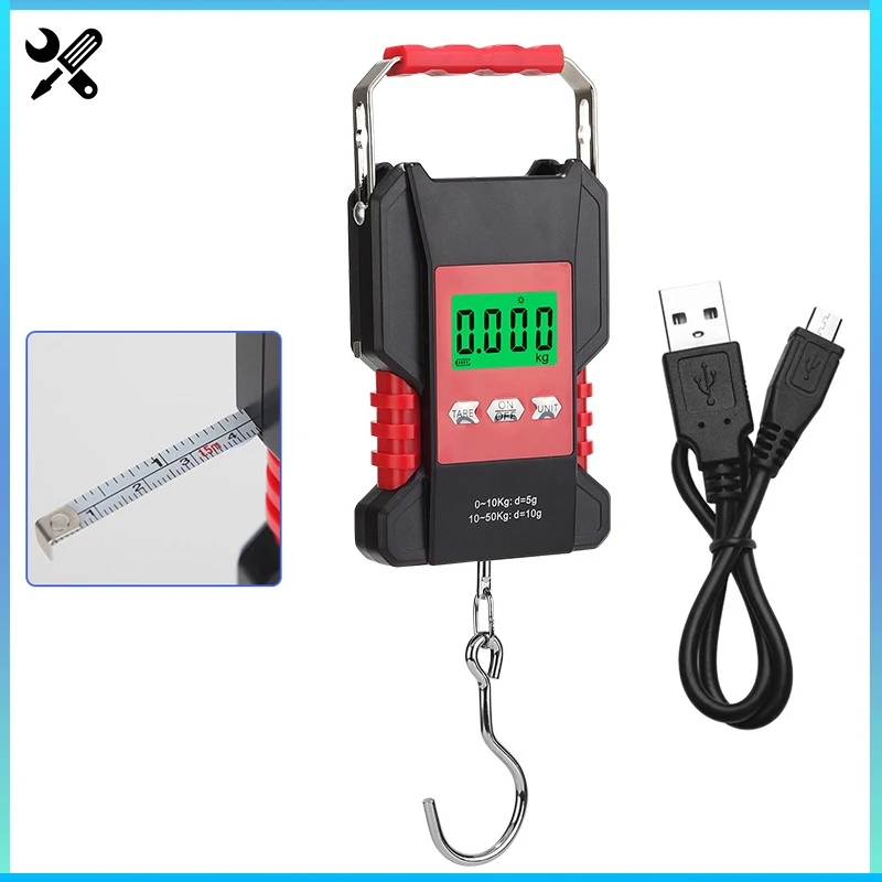 DigitalHangingHookScales50kgUSBRechargeableWeightingLuggage