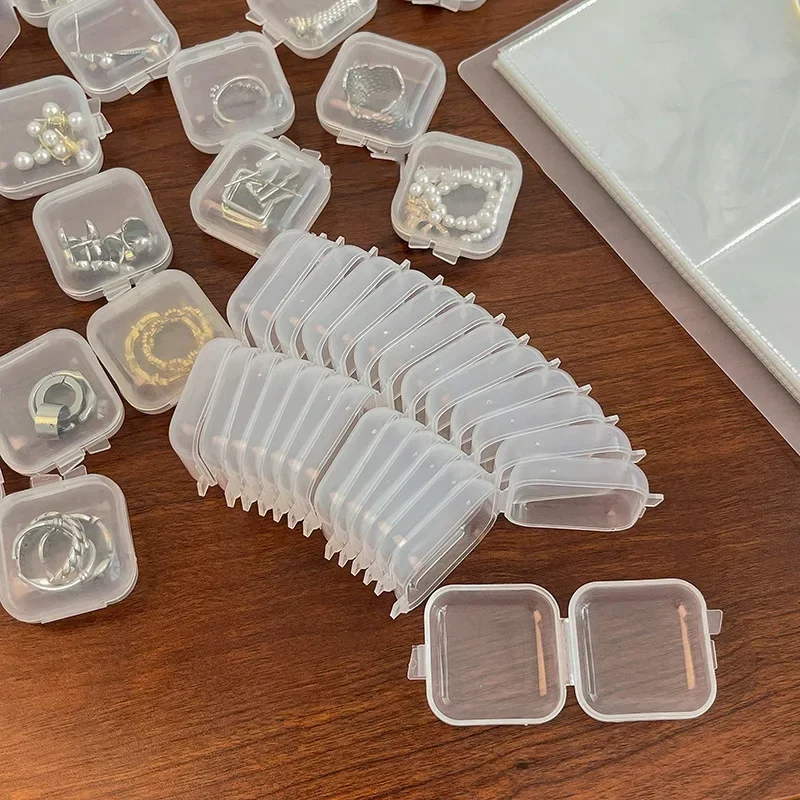 Mini Plastic Storage Box Square Transparent Flip Portable Pill Container Jewelry Holder Earrings Small Packaging Display Case 3