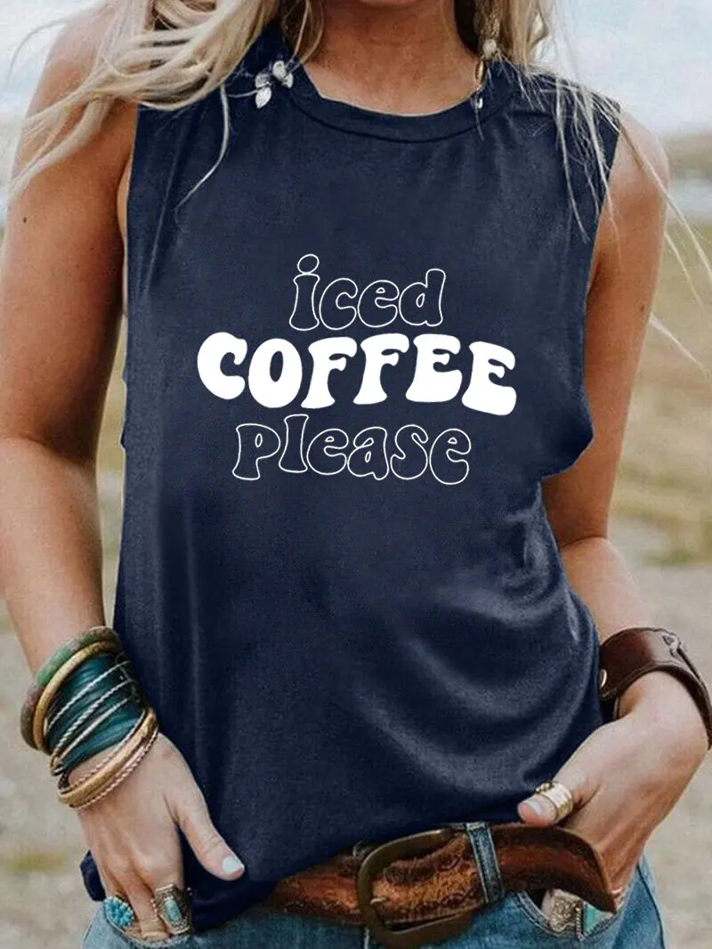 

Iced Coffee Please New Arrival Women Sleeveless Tshirt Outdoor Shirt Unisex Funny Summer Casual Sleeveless Top Country Life Tee