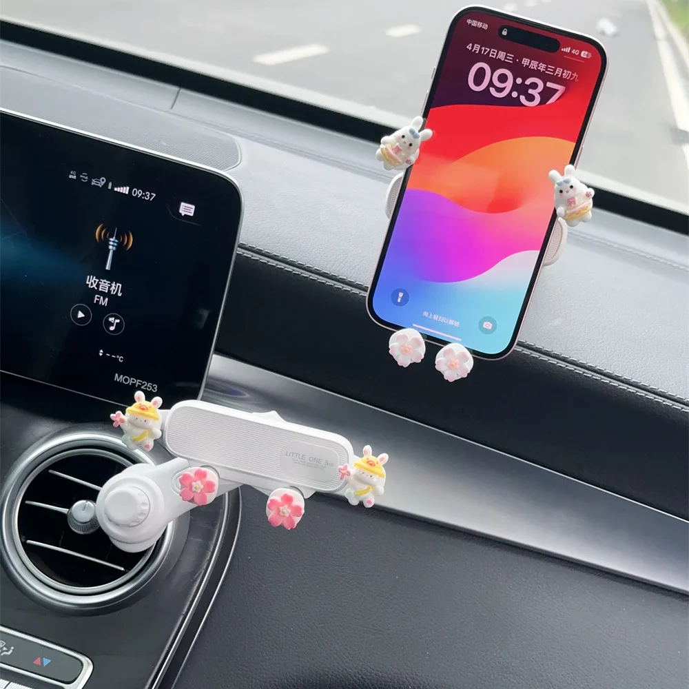 Multi-Function Car Phone Holder - Cartoon Style Suction Cup Mount for Air Vent, Gravity Support Stand for Navigation & Daily Use