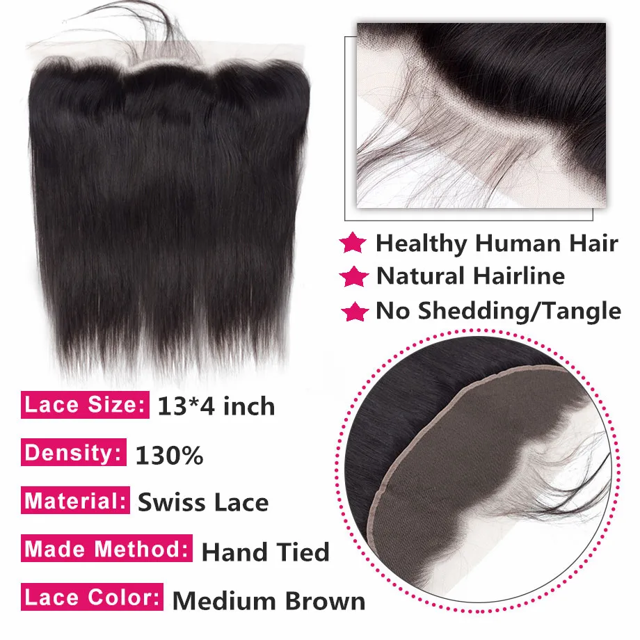 Human Hair Closure Human Hair Lace Product Human Hair Frontal 4x4 5x5 13x4 Straight Transparent Lace Frontal Closure Only 100% Brazilian Remy Human Hair Swiss Lace Pre Plucked With Baby Hair