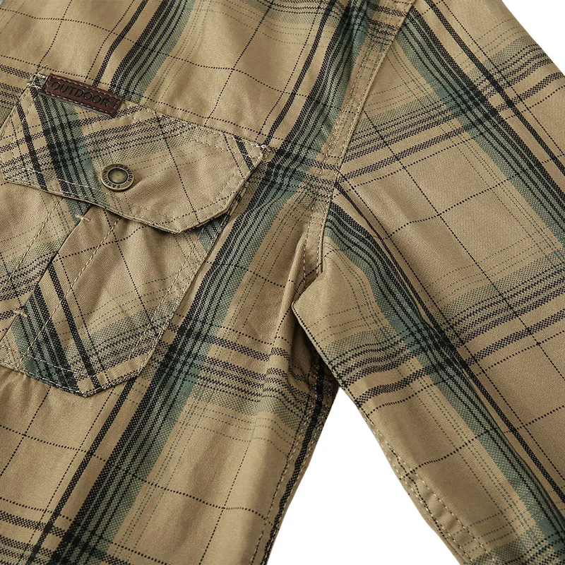 Mens long sleeve shirts Men's Autumn Plaid Striped Long-sleeved Shirts Casual Button Down Quick Dry Cargo Outdoor Hiking Safari Work Shirts