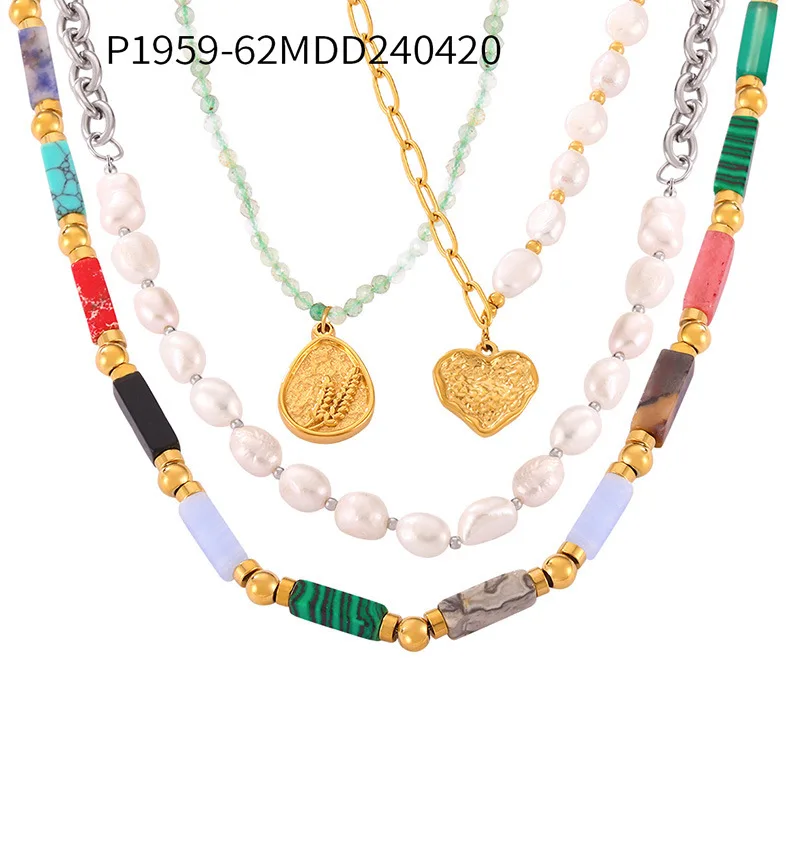 Ethnische Halskette für Frauen Edelstahl Natursteine Kette Perle Perlen Luxus Schmuck Party Hochzeits geschenk – Detail 1