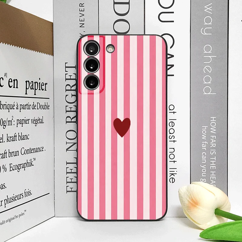 Cute Striped Heart Phone Case - Pink & Blue Soft Cover