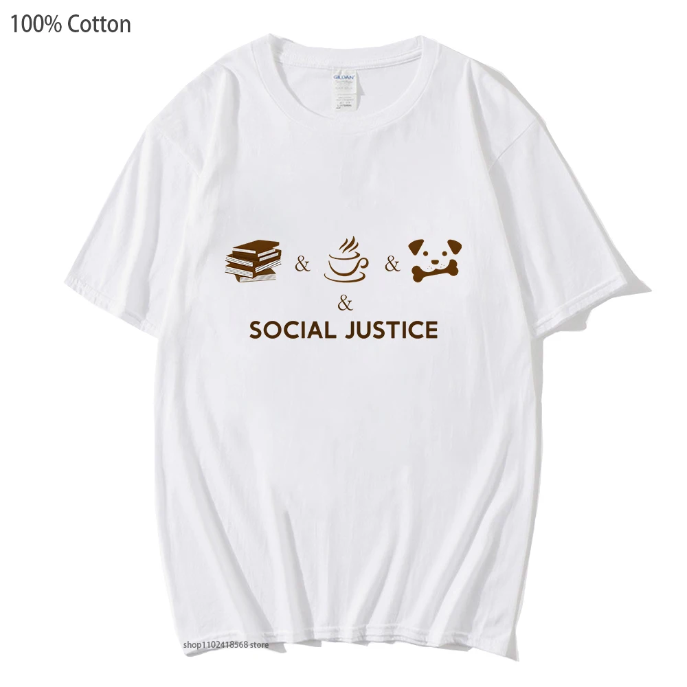 

Футболка с надписью книги и кофейные собаки и социальная справедливость, футболки с графическим рисунком, женские футболки, футболки из 100% хлопка, летняя одежда, Мужской Топ