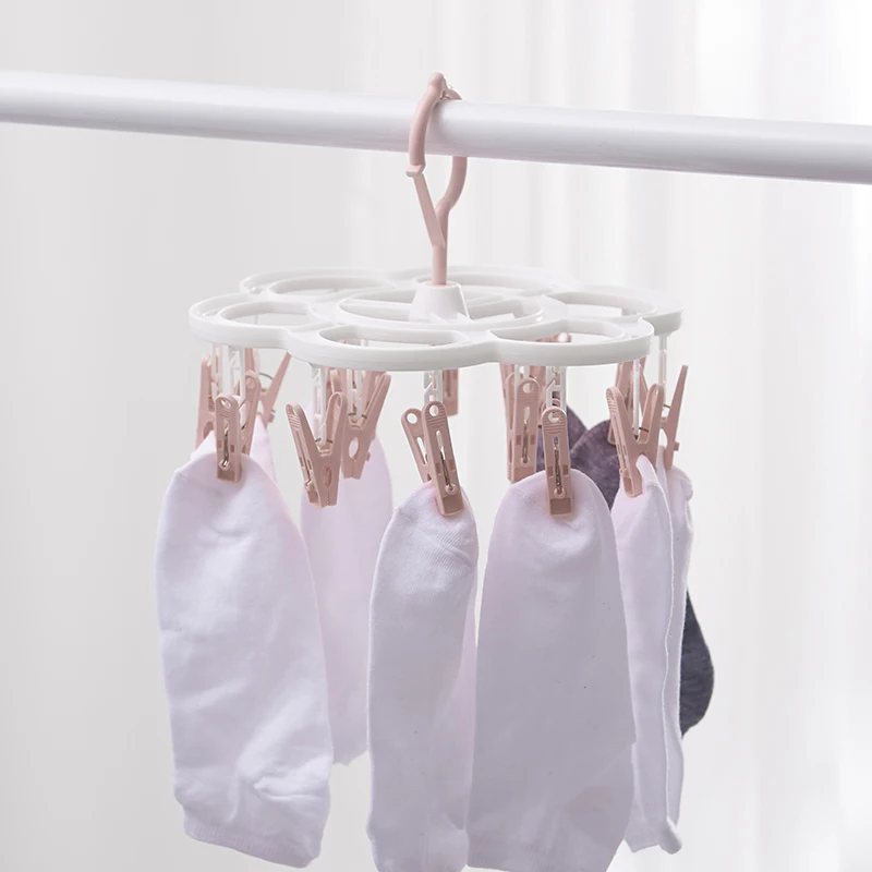 16-Clips Folding Clothes dryer Hanger Children Adults Clothes Dryer Windproof Socks Underwear Plastic Drying Rack Organizer 3