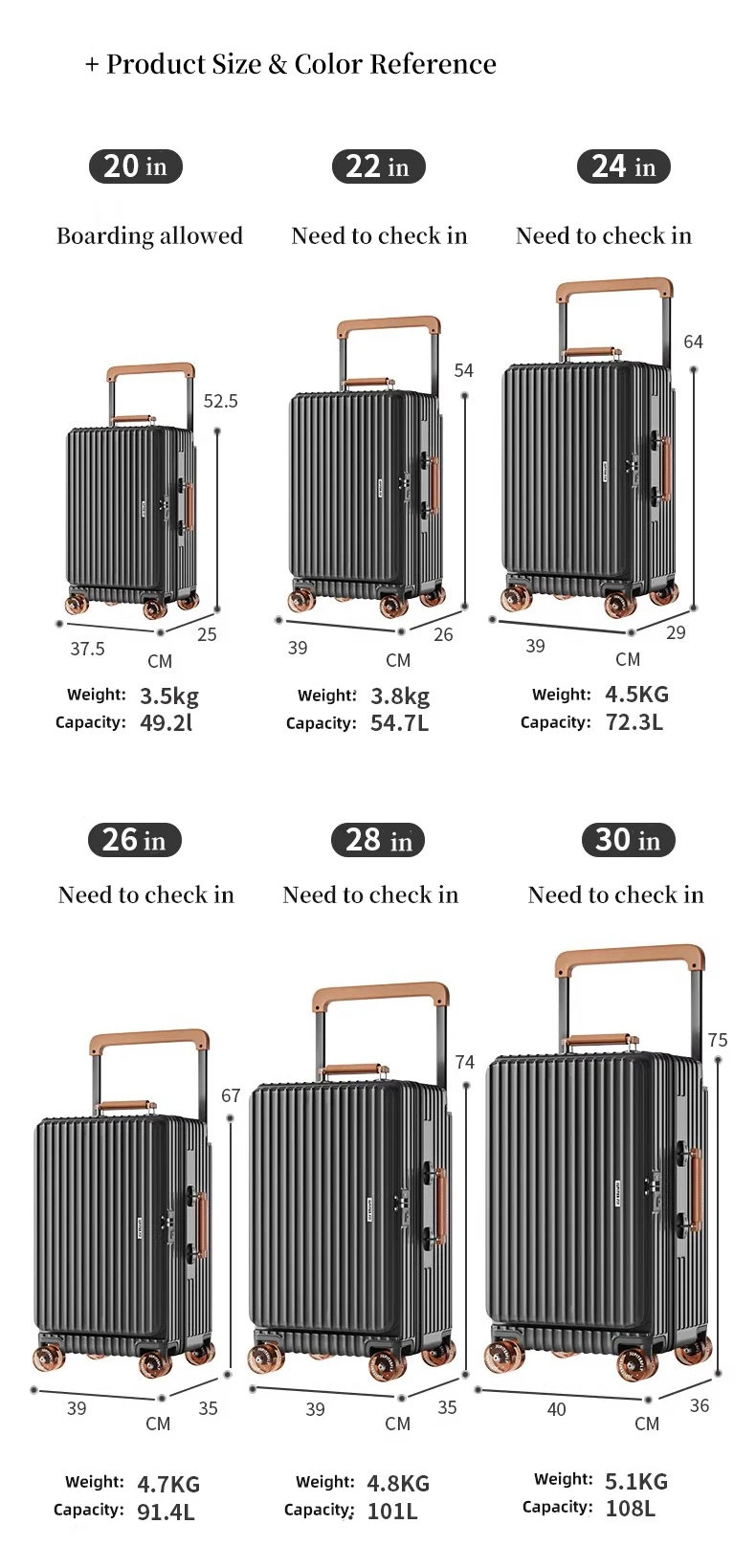 MUXING Breites Trolley-Gepäck mit Frontöffnung, multifunktional, für Damen, 20 Zoll, klein, leicht, Boardingbox, 24 Zoll Herrenkoffer – Detail 5