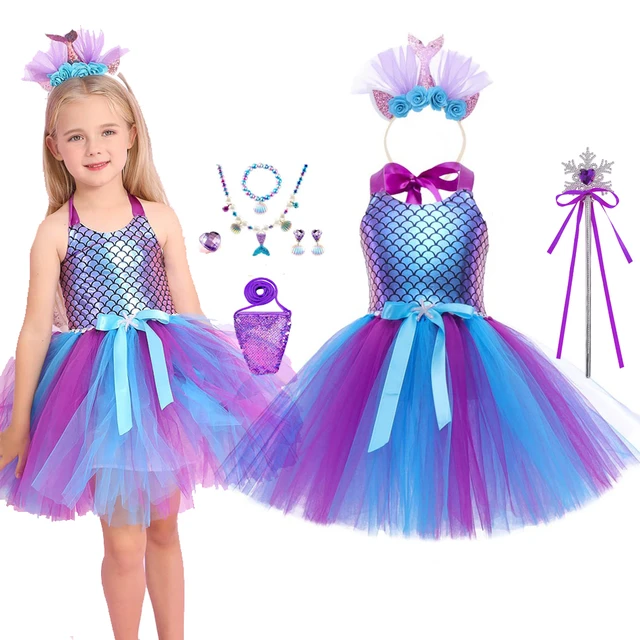 Conjunto de disfraz de sirena para niñas, vestido de princesa para  cumpleaños, Halloween, ropa de fiesta de verano, tutú, 2 a 10t, 3 uds. -  AliExpress