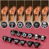 6pairs/set Black Round Stud Earrings Skull Celtic Cross Star of David Viking Wolf Tree Fighter Eye of Horus Unisex Jewerlry QC24 4