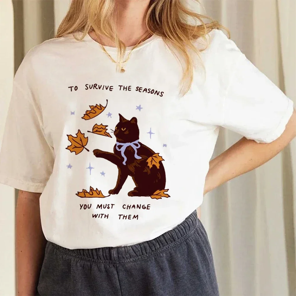 

Trendy and Versatile 90s Short Sleeved Summer Printed O-Neck T-Shirt Top T-Shirt Fashionable Women's Pattern Cute Cat Casual T-S