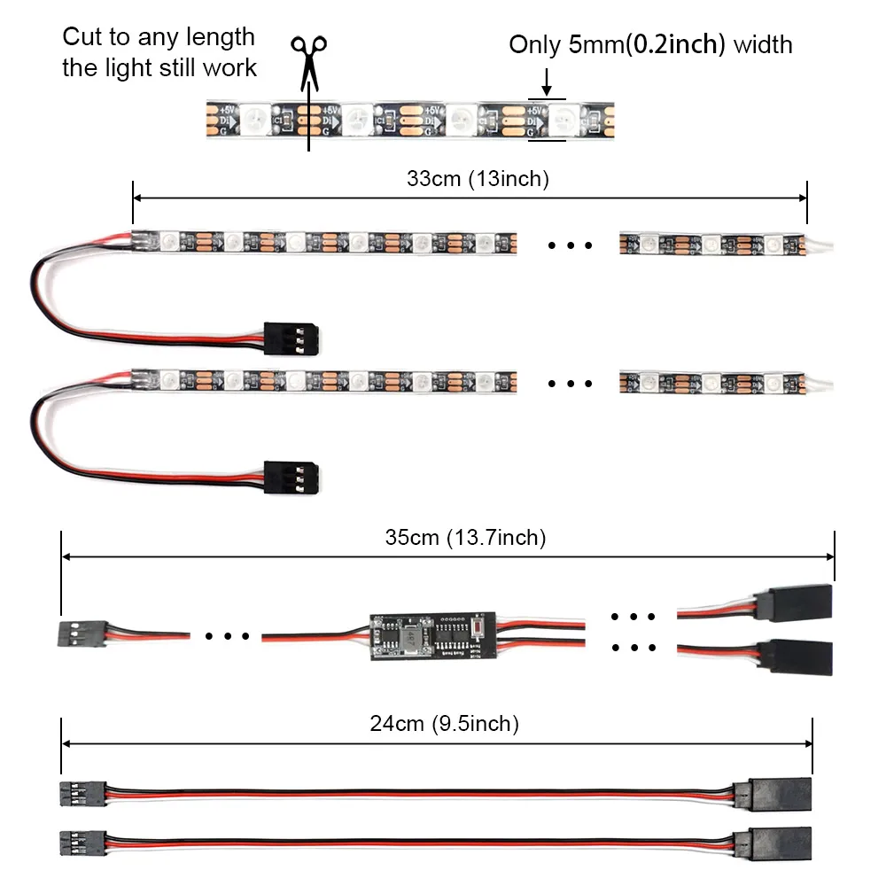 Kit LED RC Bateau Voiture Avion - 2 Bandes 0.5m + Contrôleur