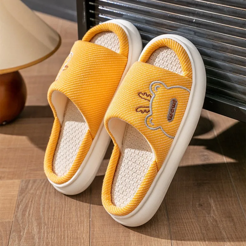 Hot Sale Women Linen Slippers Four Seasons Women Indoor Sandals Adults Cartoon Slides Couples Cute Breathable Home Shoes TG18 5