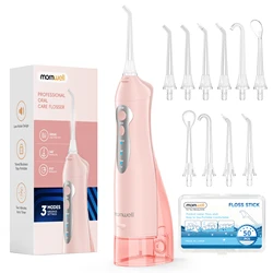 Portable Cordless Water Dental Flosser - 4 Jet Tips, 3 Pressure Modes, IPX7 Waterproof Oral Care System (Pink Set 2)