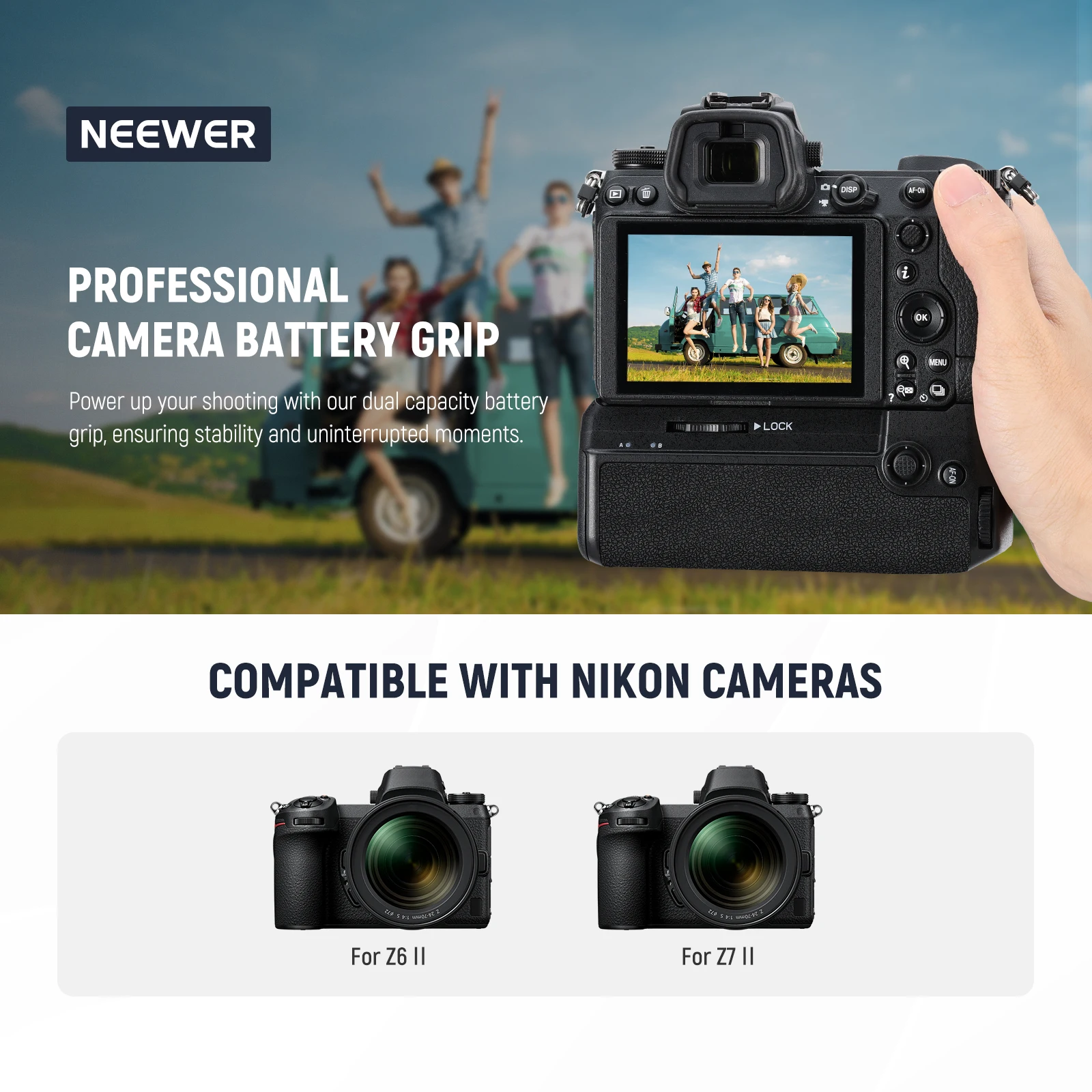 NEEWER MB-N11 Replacement Vertical Battery Grip 2.4G Control For Nikon Z6 II & Z7 II Camera and EN-EL15c/ EN-EL15b/ EN-EL15 camera battery handle grip