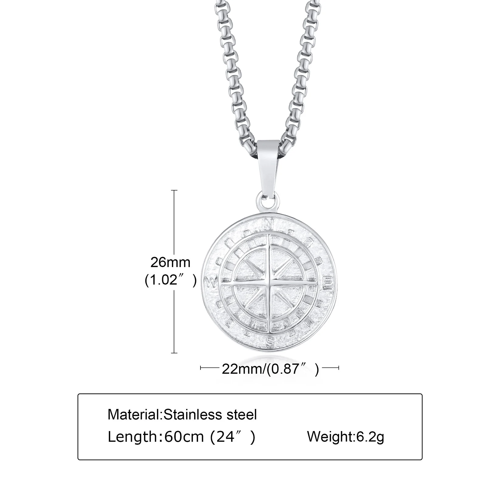 Stainless Steel Compass Pendant Necklace for Men