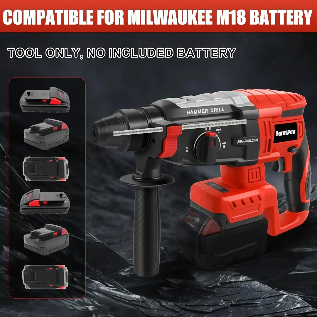 SDS-Plus Rotary Hammer Drill for Milwaukee M18 Battery 2.6J Impact Brushless Ham