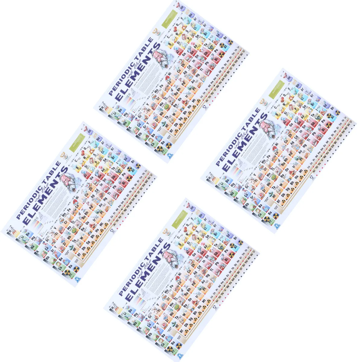 4pcs 화학 포스터 주기율표 요소 장 벽 예술 그림 스티커 어린이 학습 교육 배너 경량