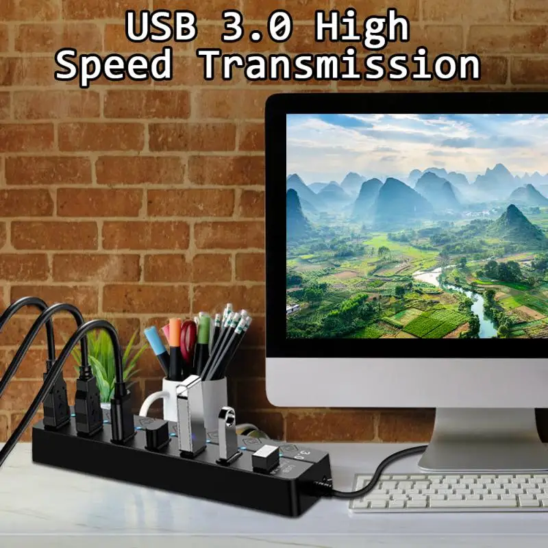 USB 어댑터 7 포트 멀티 포트 허브, 안정적인 노트북 액세서리, Usb3.0 7 포트 허브 확장, 5gps 다기능 전화 액세서리