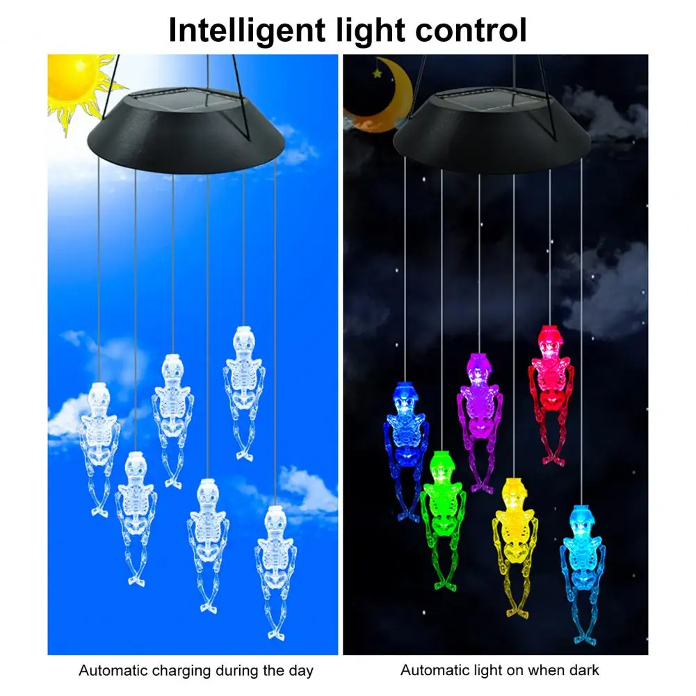 

Ветряная лампа в виде черепа с фонариком, с датчиком автоматического включения/выключения, IP55, водонепроницаемая, с солнечной батареей, ветряные колокольчики в виде черепа, женское украшение на Хэллоуин