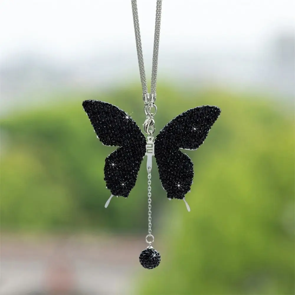 Pink Bling Butterfly Pendant Car Rearview Mirror Hangings Charms Bag Pendant Women Girl Gift Ornaments Auto Interior Decoration