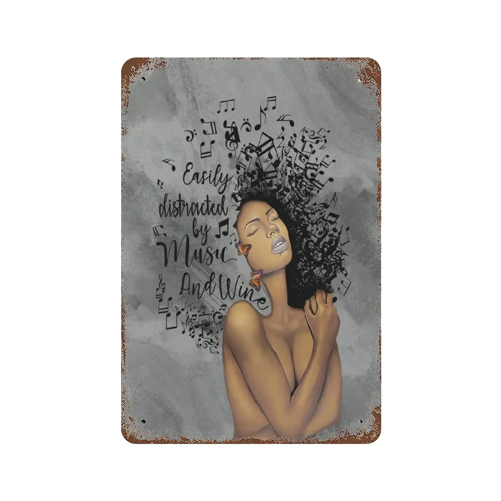 

Vintage Metal Tin Sign Plaque,Easily Distracted by Music Wine Tin Sign,Man cave Pub Club Cafe Home Decor Plate，Birthday Annivers