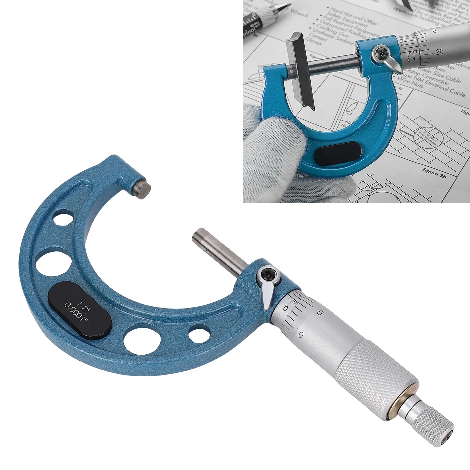 기계식 마이크로미터 ±0.0001인치 정확도 외경 마이크로미터 1-2인치 범위 래칫 탑 핸들 두께 측정용