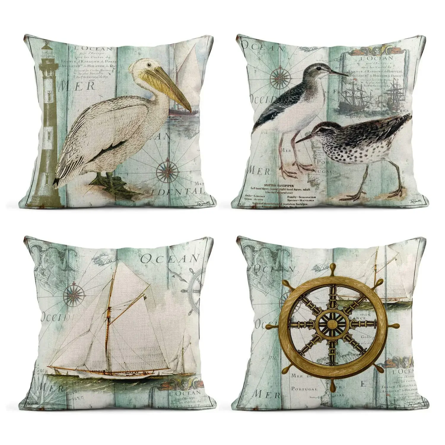 

Льняная наволочка для дивана с рисунком морского берега, лодки, с рисунком, украшение для дома, 40x40