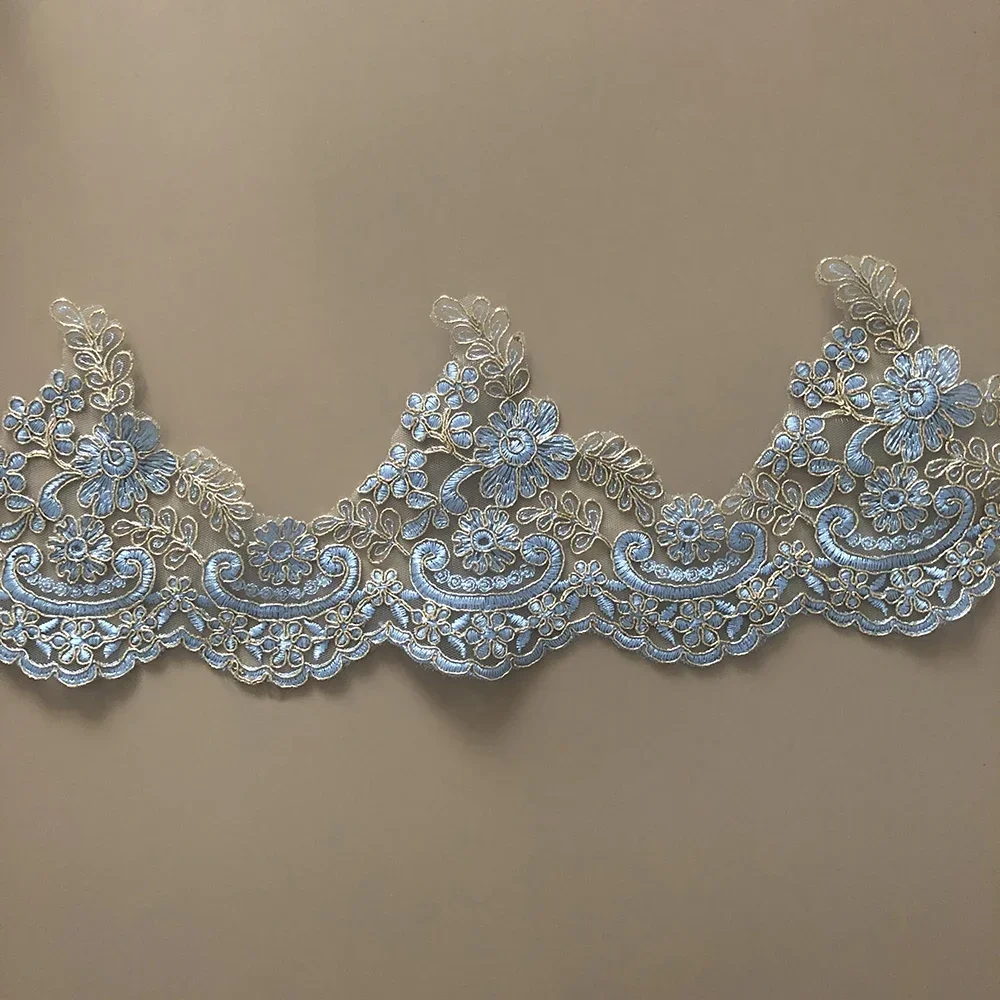 

Delicate 1yard Gold Blue Embroidery Lace Trims Applique Flower Venise Sewing Craft For Wedding Dress DIY Decoration Wide 15cm