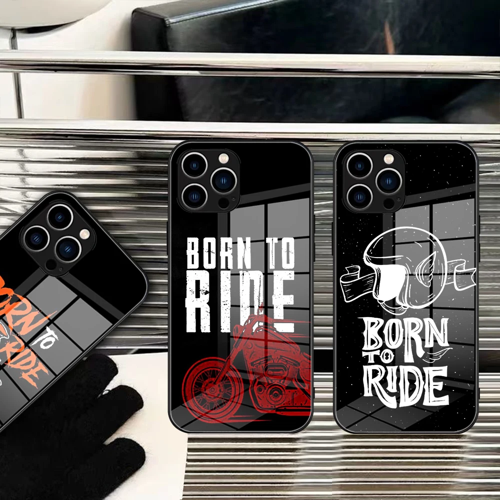 

Стеклянный чехол для IPhone 15 Born To Ride, стеклянный чехол для IPhone 13 14 12 11Pro XR XS MAX 14 Plus SE Pro, дизайнерский стеклянный чехол