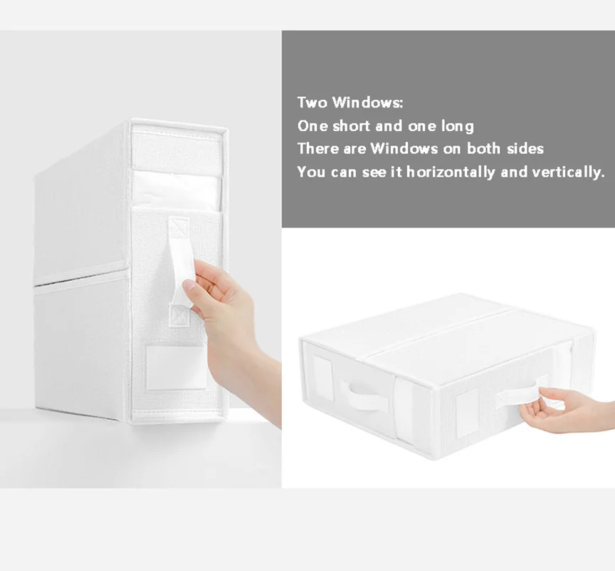Bed Sheet Set Storage Box Fabric Visual Window Zipper Foldable Drawer Divider Blanket Sorting Box Wardrobe Bedding Storage