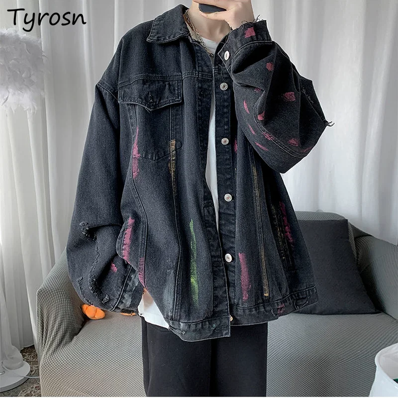 

Ripped Jacket Women Denim S-3XL Tie Dye Aesthetic Hip-hop Harajuku Japan Style Coats Couples High Street Baggy Bf Ins Streetwear