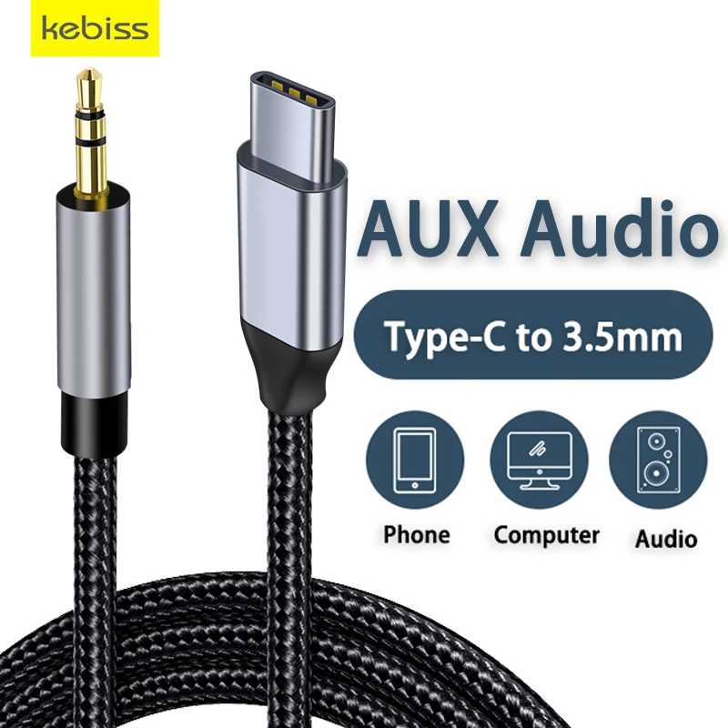 Cable Adaptador USB-C A Auxiliar 3.5 Mm - Para Conectar Móvil A Coche O Altavoces, 3 Pies, Nylon