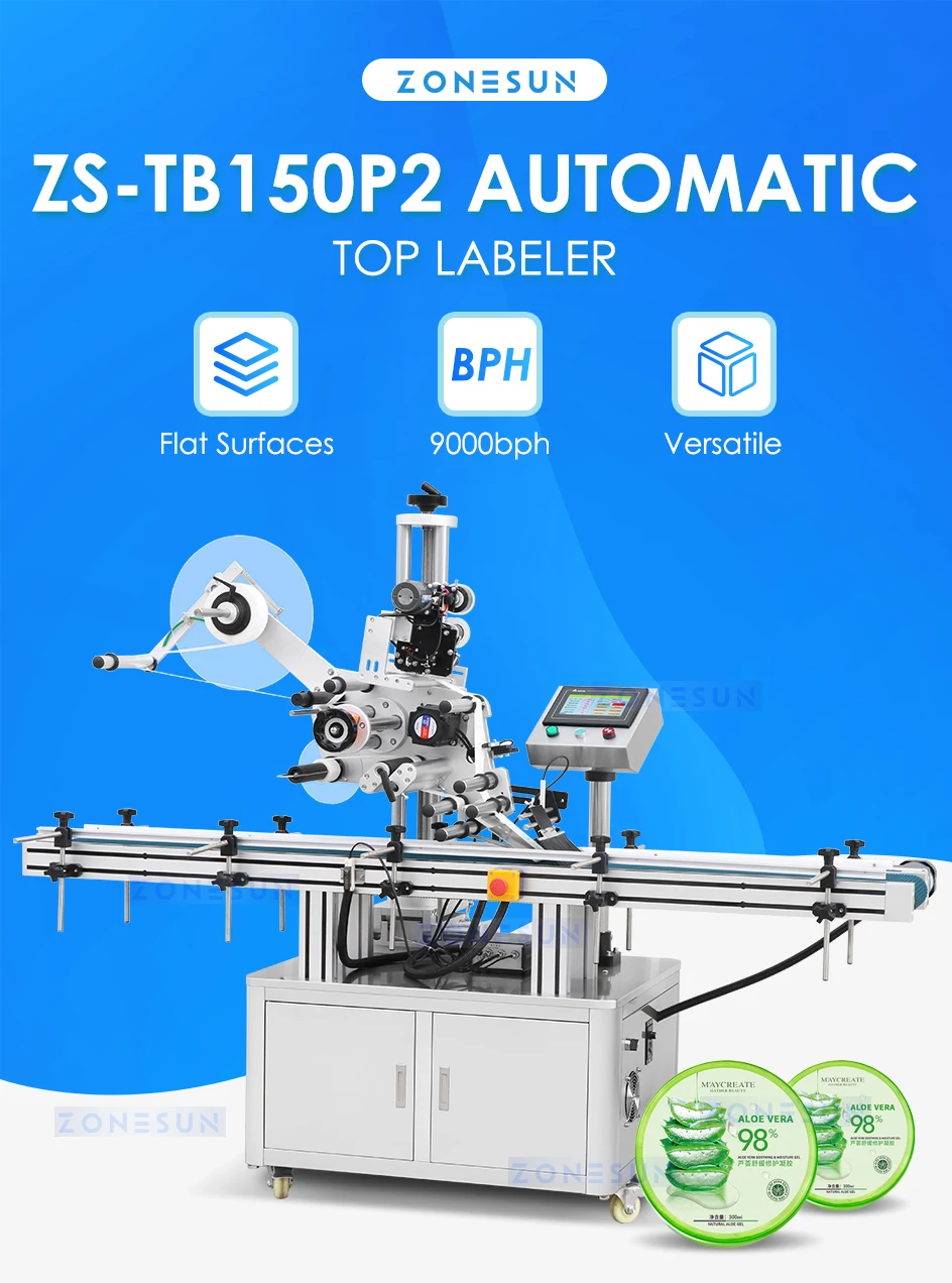 ZONESUN ZS-TB150P2 Automatic Self-adhesive Sticker Flat Surface Labeling Machine with 45cm wide conveyor