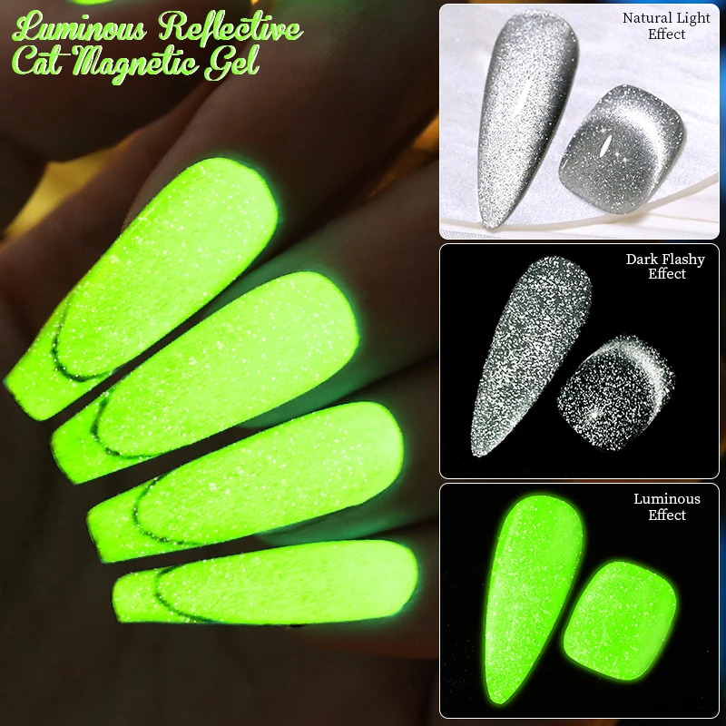 LILYCUTE verde fluorescente luminoso gatto Gel magnetico smalto per unghie  Halloween Glow-in-dark riflettente 9D Neon Nail Art Gel vernice - AliExpress