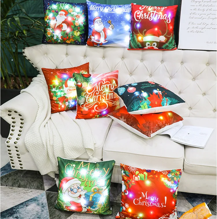 

45X45CM New Luminous Pillowcase 2023 Christmas LED Light Home Sofa Cushion Festive Accessories Decoration