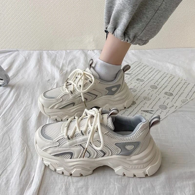 

Women Sneakers Fashion Mesh Chunky Casual Shoes Autumn Reflective Comfortable High Thick Sole White Dad Flats Platform Shoes