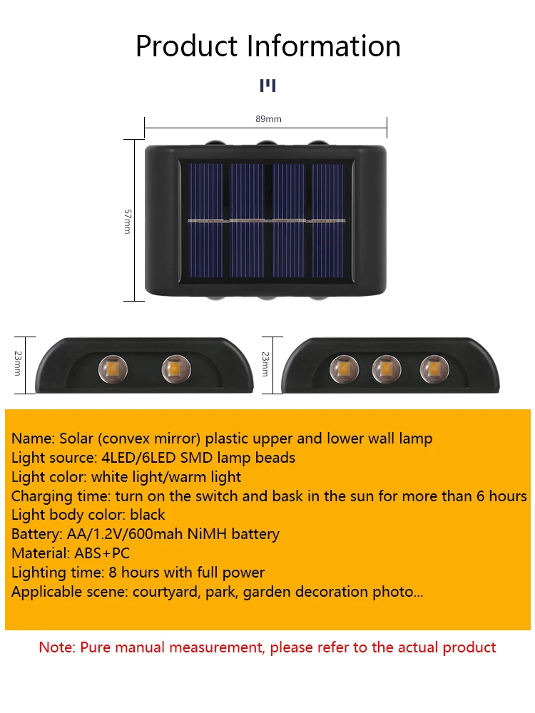 Solar Wall Lamp 6 LED Outdoor Waterproof Up and Down Luminous Lighting Garden Decoration Stairs Fence Solar Led Light Outdoor solar torch lights