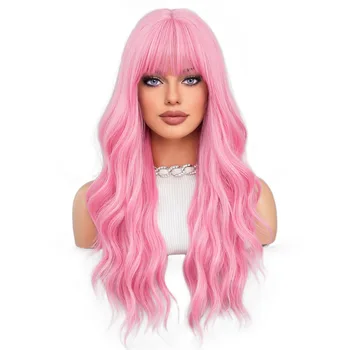 Long Curly Pink Red Synthetic Wig Middle Part Of The Natural Lolita Wig For Women's Daily Cosplay Heat Resistant Big Wave Wig Long Curly Pink Red Synthetic Wig Middle Part Of The Natural Lolita Wig For Women s.jpg