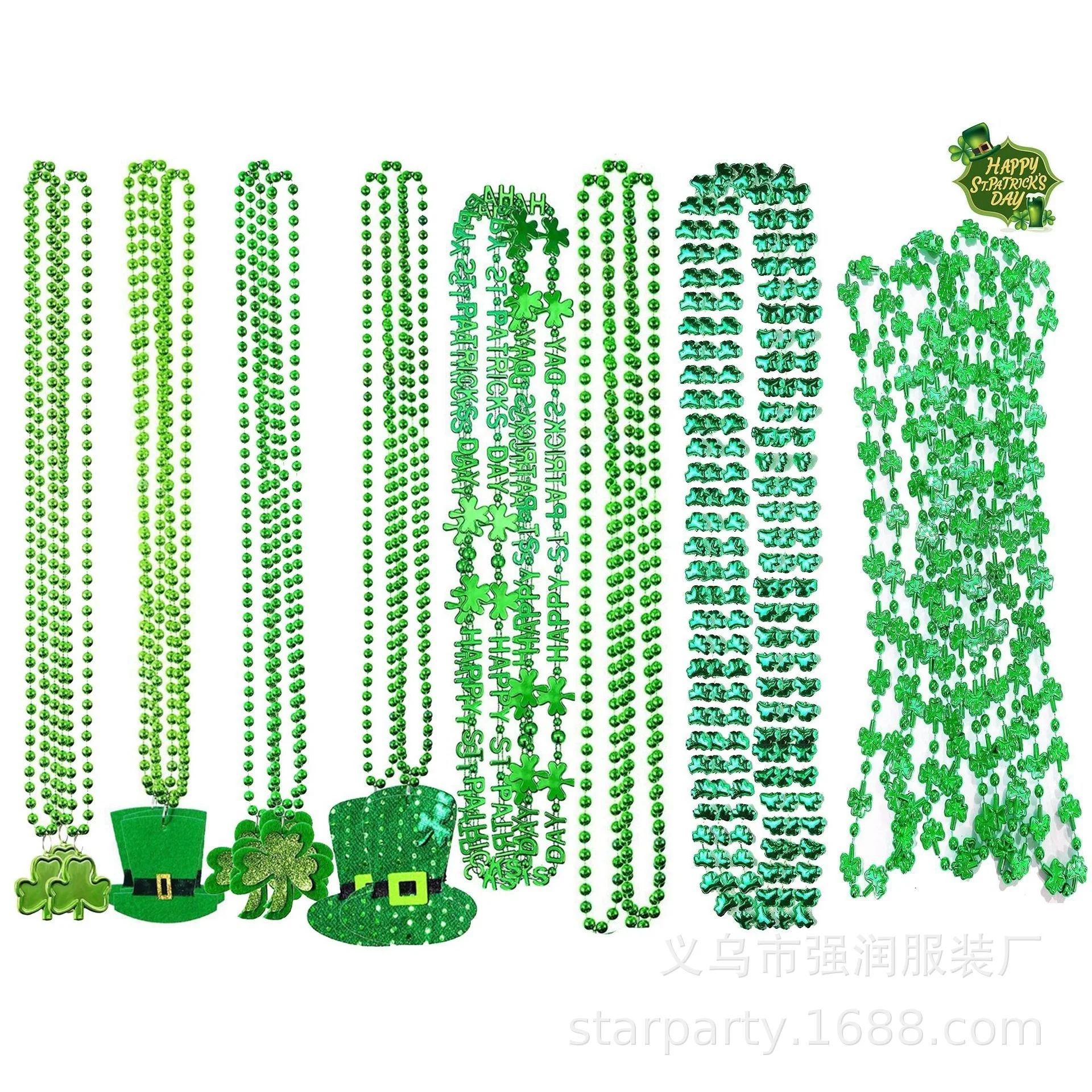 

Hot Saint Patrick's Day Necklace Irish Necklace Clover Party Bead Chain Halloween Green Chain For Gift