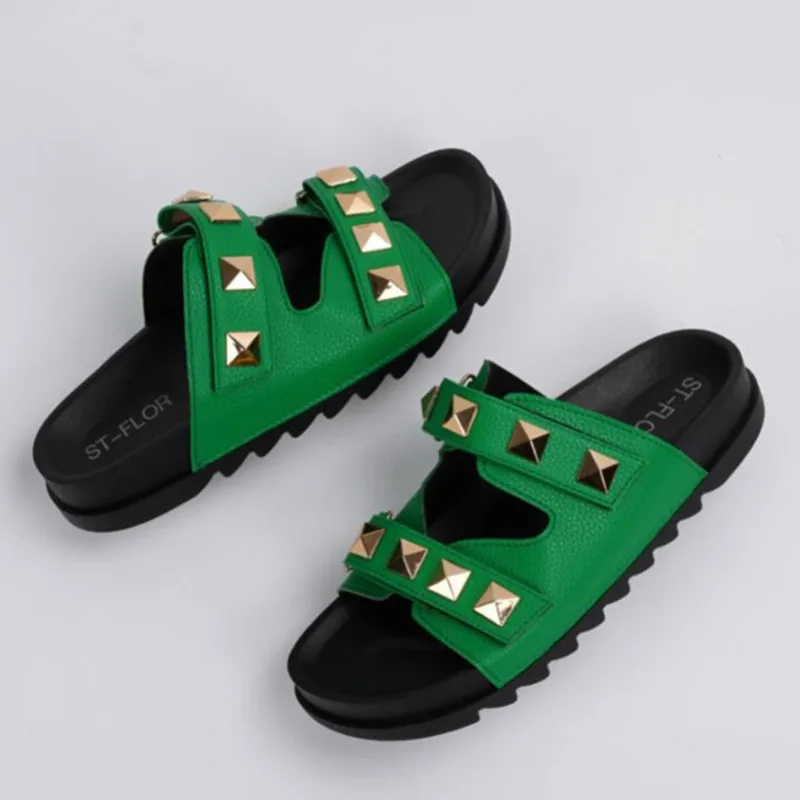 Women Flip Flops Flats Big Size Female Shoes Summer New Rivet 2023 Casual Indoor Round Toe Ladies Slides Outside Cloud Slippers