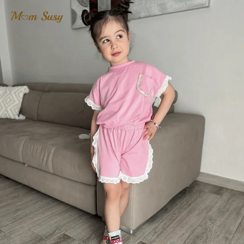 

Fashion Baby Girl Princess Cotton Lace Clothes Set Tshirt+Shorts 2pcs Infant Toddler Child Clothing Set Summer Baby Clothes 1-5Y