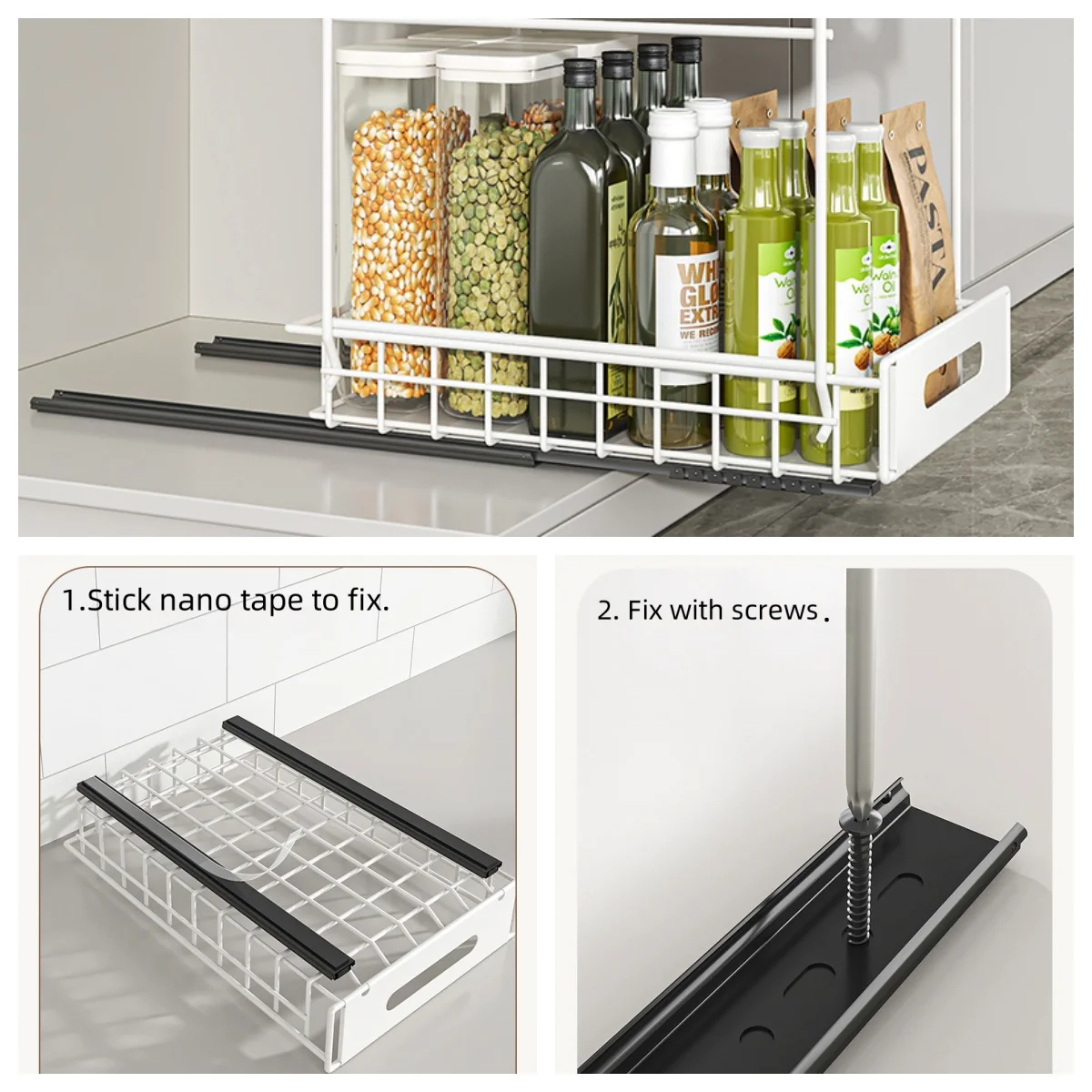 2-Tier Pull-Out Under The Cabinet Storage Rack, Metal 4