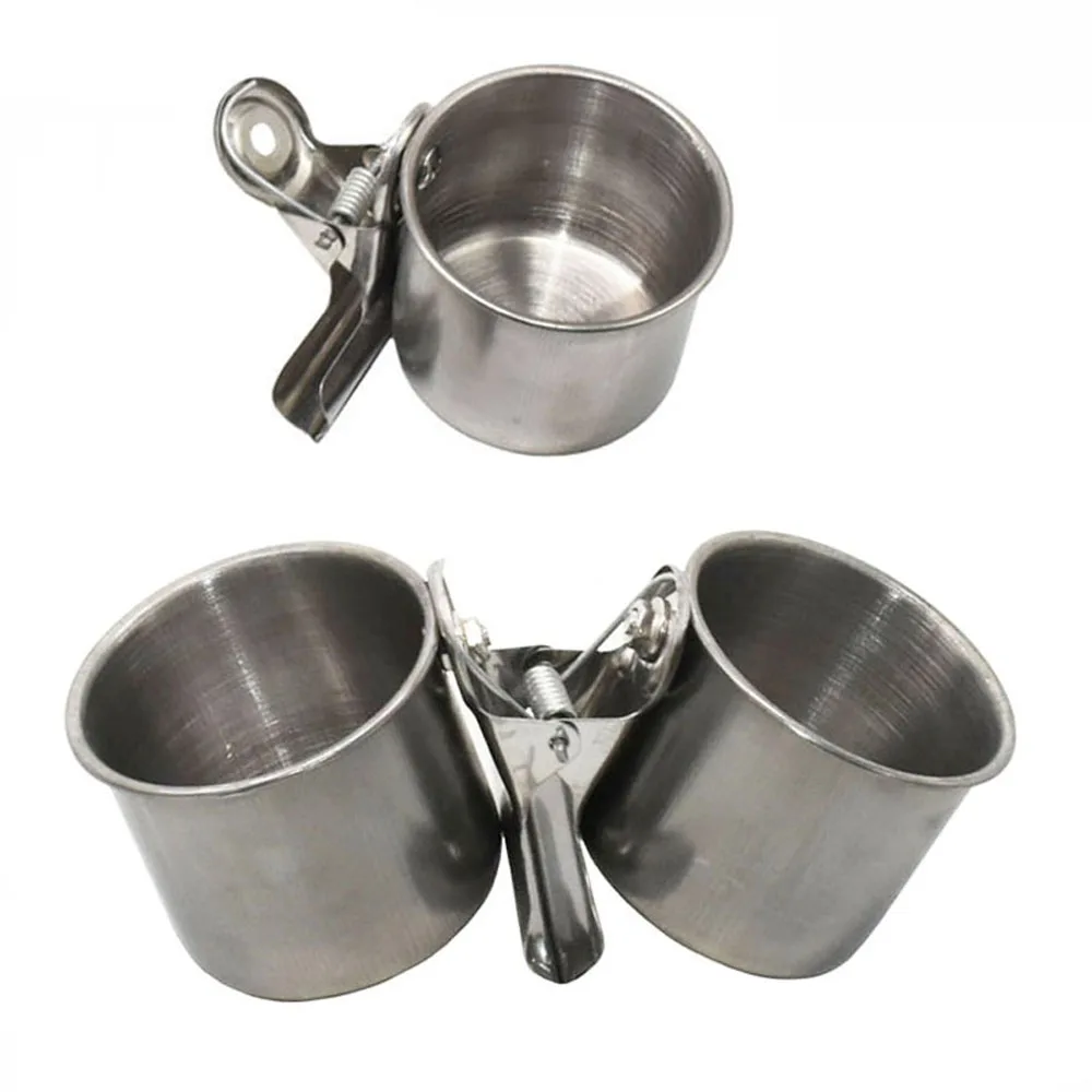 Bird Feeding Double Cups Stainless Steel Parrot Cage Stand Bird Feeder Box Parrot Cups Bowls Container for Food Water Feeding 1