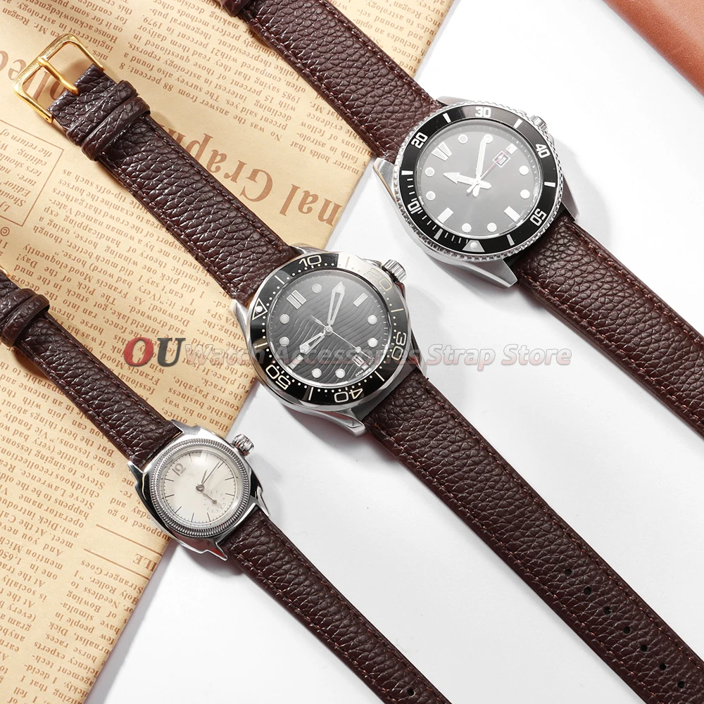 Lychee Pattern Soft PU Leather Watch Strap - Universal Sport Wrist Band