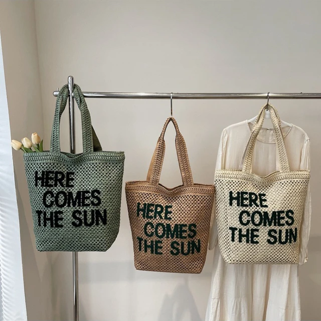 Embroidered Straw Summer Tote Bag
