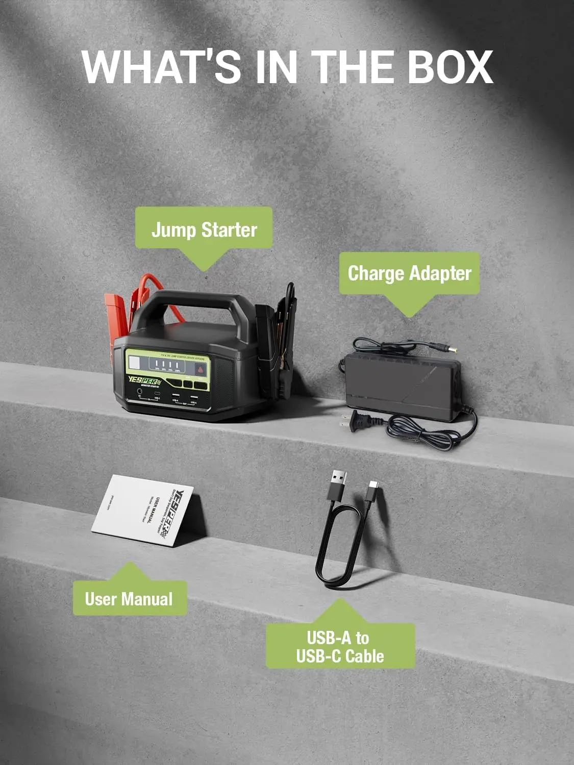 YESPER 24V/6000A Peak Jump Starter – An All-in-One Device for Jump Starting & Charging, Suitable for Cars and Trucks
