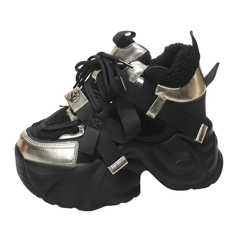 

Зимние женские кроссовки на массивном меху, 10,5 см, теплая спортивная обувь на высокой платформе, Женская Осенняя повседневная обувь на толстой подошве, Zapatillas Mujer