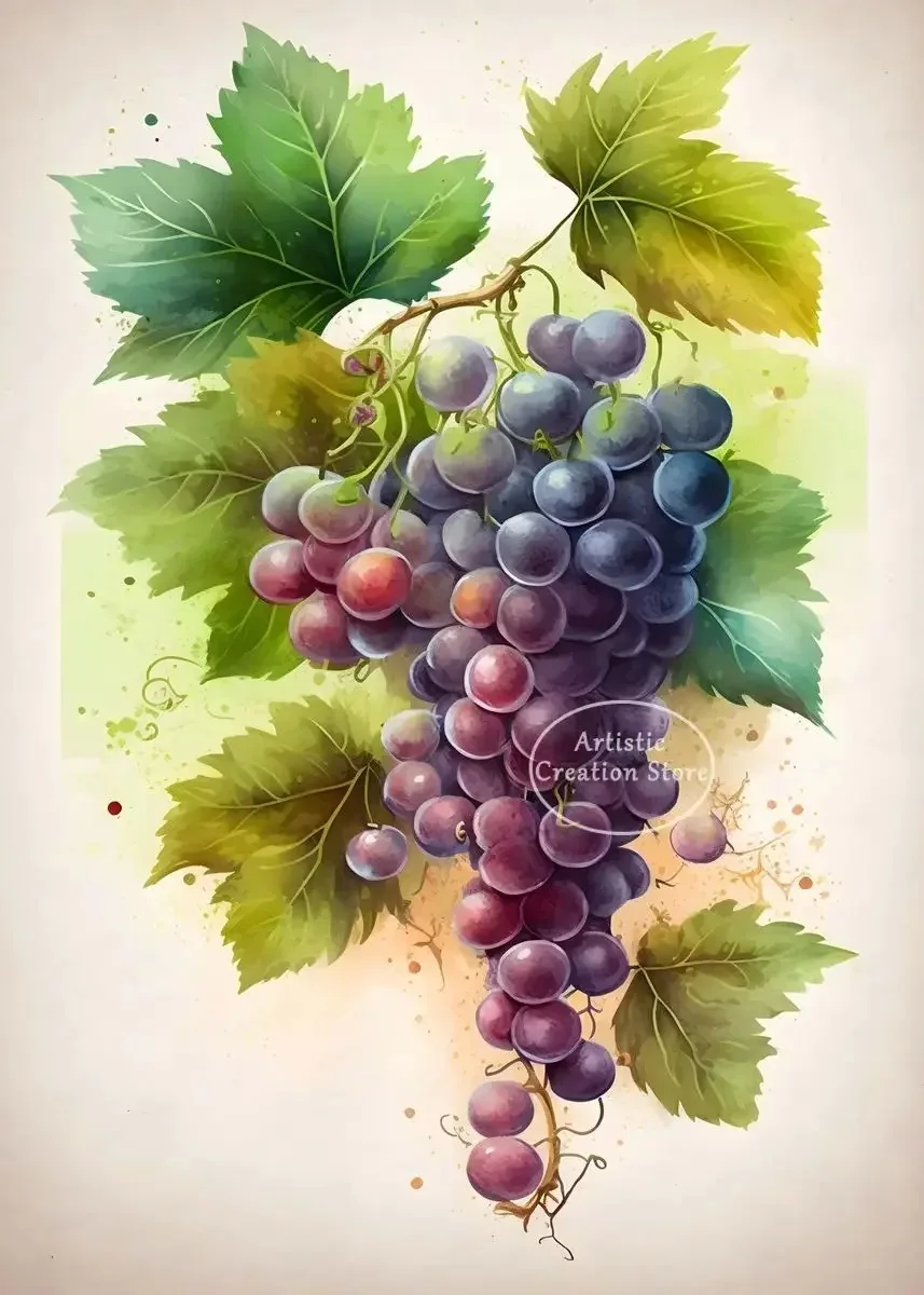 thumbnail image 1 of Pintura en lienzo con acuarela de frutas jugosas, sandía, plátano, manzana y uva, impresiones para pared, restaurante, cocina, habitación, decoración, póster, 1 of 5