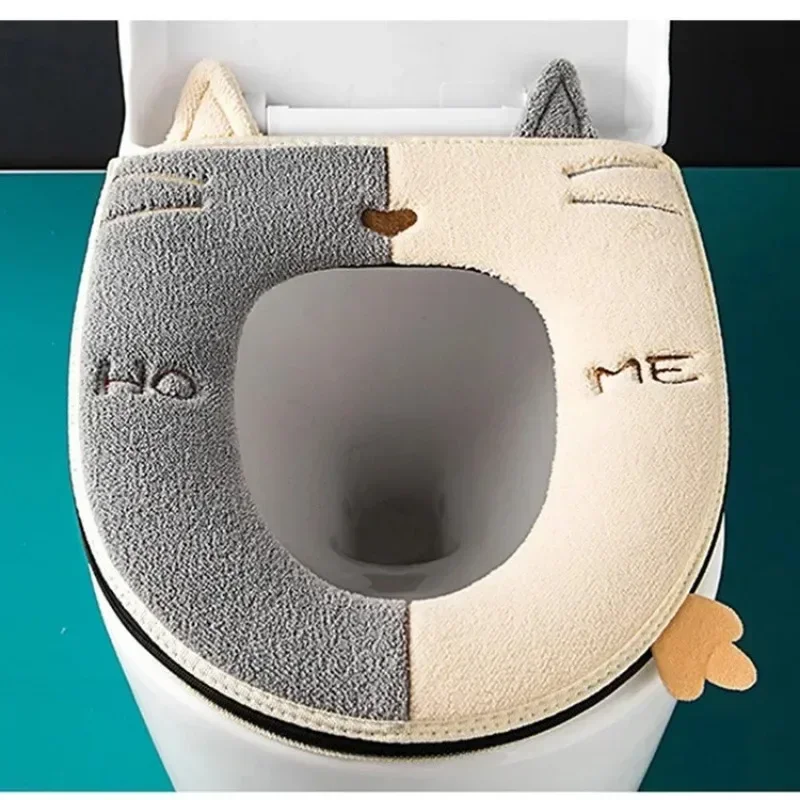 Universal Toilet Seat Cushion Warm Seat Cushion Household Toilet Seat Cover Suede Toilet Cover Washable Bathroom Accessories 5