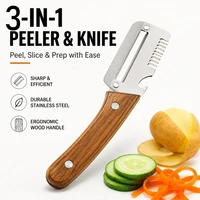 Ergonomic Wood Handle Fruit Vegetable Peeler Stainless Steel Paring Knife Multi Purpose Kitchen Tool for Home Restaurant Daily 2